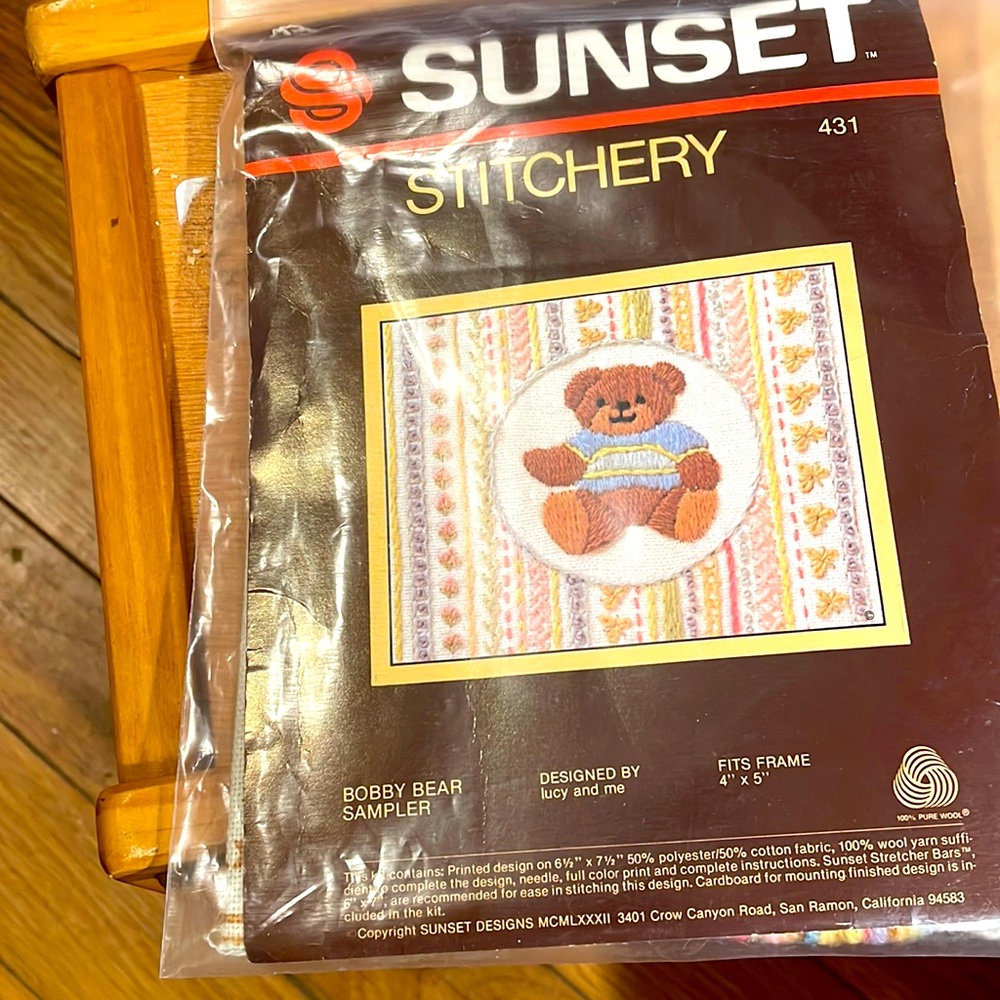 Sunset Stitchery Bobby Bear Sampler - Complete kit.